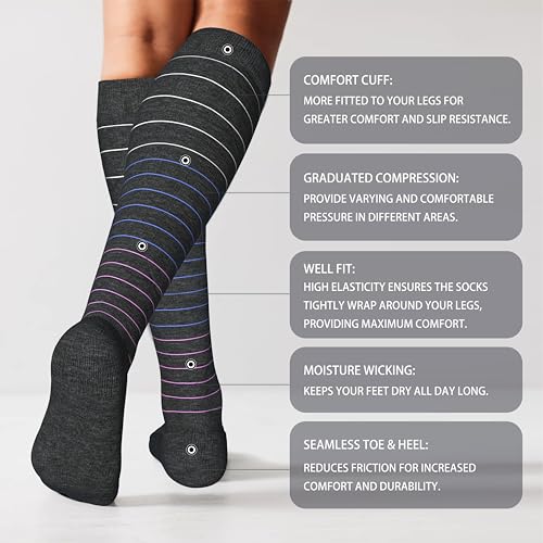 Image of LEVSOX Cotton Compression Socks for Women&Men 20-30mmHg Knee High Cute Support Sock for Nurses Pregnancy Travel