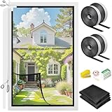 DIY Self-Adhesive Window Screen, 35x55 Inch COCIVIVRE Adjusting Fibreglass Netting Mesh Curtain with Hook and Sticky Tape, Fitted to Multiple Windows for Anti Mosquito, Anti Pet Scratch (2Pack,Black)