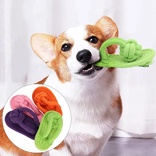 Image of Dog Chew Toy for Puppies and Adult Dogs Cotton Rope Slipper Toy in Flip Flop Shape, Teeth Cleaning Dog Toy, Durable Interactive Chew Toy 4 Pack