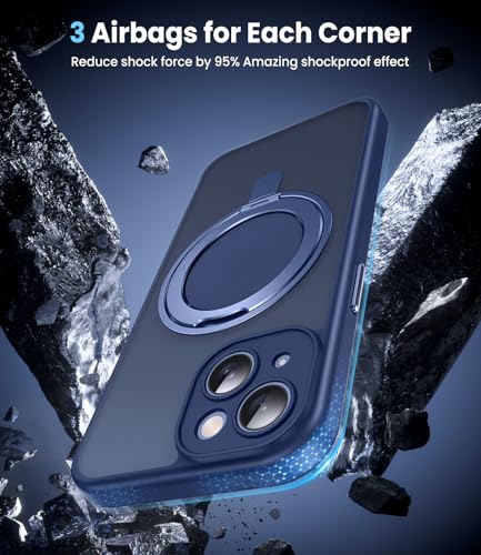 Coque iPhone 15 support magnétique pour vidéos mains libres bleu silicone