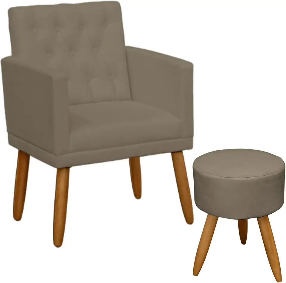 Poltrona Decorativa com Puff resistente moderno para sala de estar Recepção (Cappuccino)