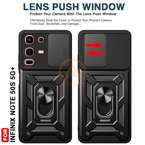 Image of Armor Bumper Back Cover Case for Infinix Note 50S 5G+ Rotating Camera Cover, Ring Holder & Kickstand | Heavy Duty & 360 Degree Protection Infinix Note 50S 5G+ Back Cover (Black)