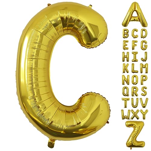 Image of Letter Balloons Gold Party Balloon - 40 Inch Large Gold Letter C Balloon, Letter Balloon Birthday Decorations, Balloon for Women Men Anniversary Party Decorations Supplies