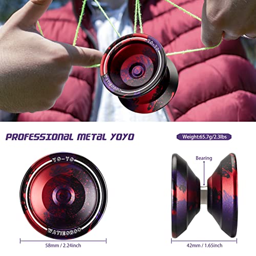 Watieoboo Yoyo Professional Unresponsive Yo Yo For Kids 8-12, Yoyo For Adults Kids Beginners, Metal Trick Yoyo, Pro Yo-Yo With 10 Strings, Yoyo Case And Gloves Yellow And Green(Black Red) #TOP1