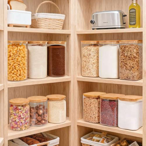 Image of ComSaf Set of 2 Storage Jars with Lid, Airtight, 1.5 L /4.4 L, Glass Containers with Lid and Storage Jars, Ideal for Flour Containers, Cereal Box and Biscuit Jar, Glass, Kitchen Organiser