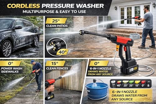 Image of Qlect (Double Battery) Cordless Portable Wireless Pressure Washer Gun 48V 15000mAh High Pressure Water Gun for Car Wash and Bike Cleaning with Adjustable Nozzle and 5M Hose Pipe