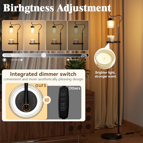 Candle Warmer Floor Lamp with Timer, Dimmable Candle Warmer for Home Decor, Height Adjustable Floor Warmer, Birthday Gifts for Girlfriend Mom Christmas Mother's Day Gfit (Black Top) — view 4