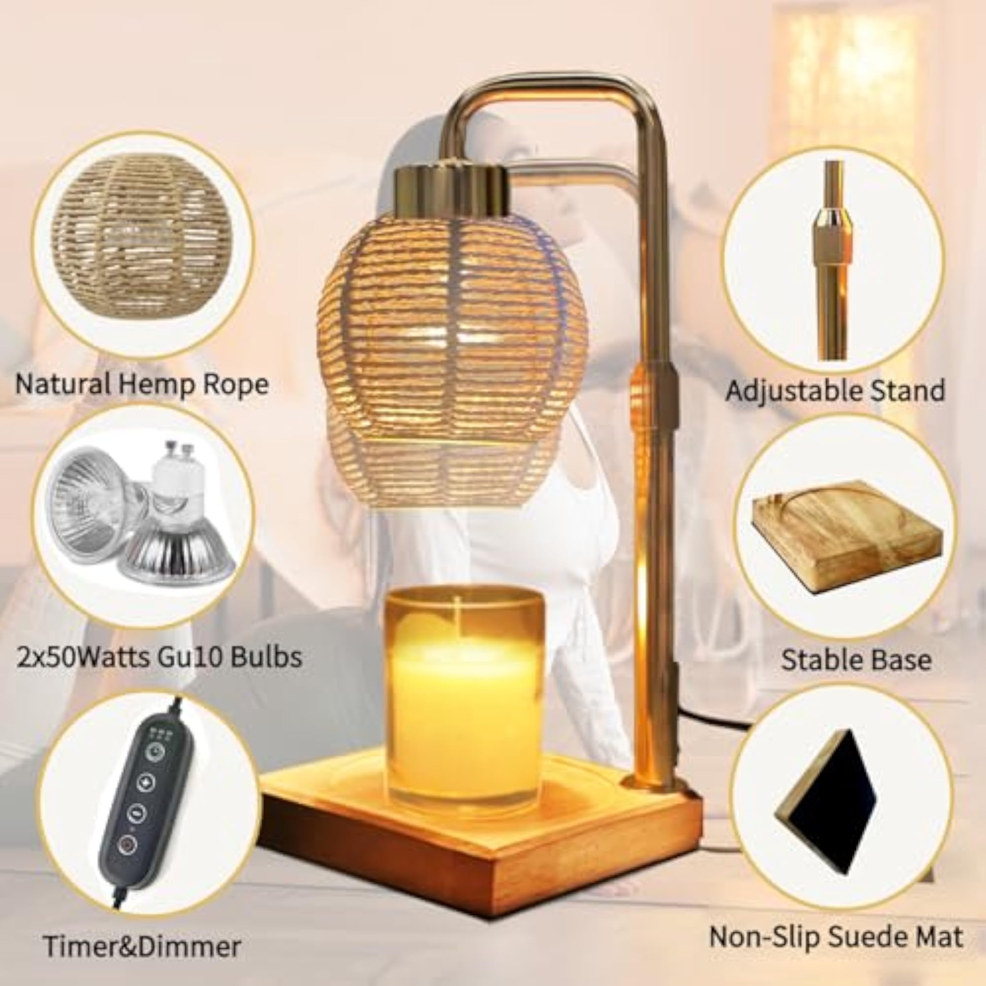 Candle Warmer Lamp with Timer, Adjustable Dimmable Wax Warmer