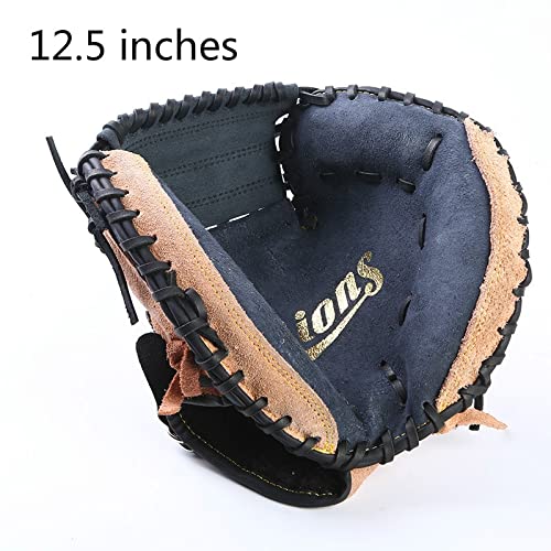 Guante de béisbol Deportes al Aire Libre Brown Black Cuero Béisbol Catcher Guante Softbol Práctica Equipo Tamaño 12.5 Mano Izquierda for Entrenamiento Adulto