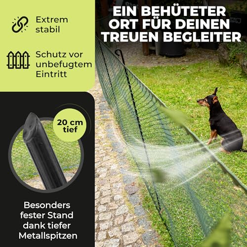 SELFmania Hundezaun 25m lang 90cm hoch SCHWARZ [TESTSIEGER] inkl. 21x Stäbe & 25x Erdanker | Begrenzungszaun Robust & Mobil | Flexibler Zaun für Hunde | Sorgloser Hundeauslauf im Garten & Camping