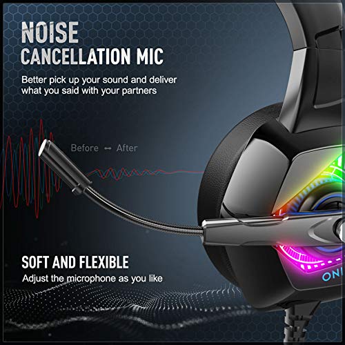ONIKUMA Gaming Headset for PS4 with 7.1 Surround Sound & RGB LED Light,Xbox One Headset and Noise Canceling Headset with Microphone Compatible with PC/Mac/Nintendo Switch (Adapter Not Included)