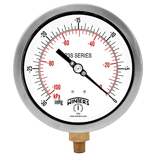 Winters P3S 300 Series Aluminum Dual Scale Pressure Gauge with Brass Internals, 30