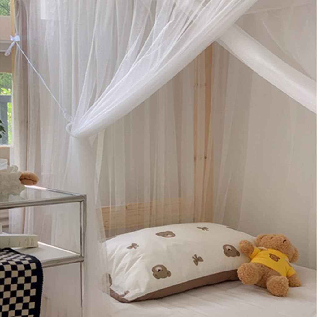 4 Corner Post Students Dorm Bunk Mosquito Net Bed Canopy Netting Students Bed Curtains for Student Dormitory School College Bedroom Decoration (White, 53" W x 78" L (Pack of 1))