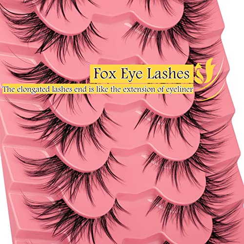 Fox Eye Lashes Natural Look Spiky False Eyelashes Manga Cat Eye Lashes Clear Band Anime Cosplay Fake Lashes Pack 7 Pairs #TOP3