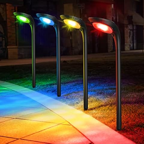 Solar Outdoor Lights Waterproof,7 Color Changing 9 Modes Auto On/Off Solar Powered Bright Decorative Light for Garden Backyard Yard Lawn Driveway Walkway Pathway Path Landscape House Decoration 4 Pack Cover
