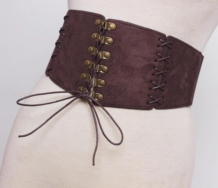 FGSS Women's Wide Corset Waist Belt Vintage Elastic Lace-up Waistband Renaissance Stretch Cincher Belt for Dresses - Image 2