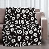 Halloween Blanket Skull Bones Halloween Throw Blankets Spooky Throws for Kids Adults Lightweight Soft Warm Cozy Flannel for Sofa Bedding Decorations Black 40x50 in