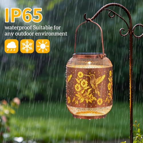 Image of Solar Lantern Outdoor Hanging Solar Garden Light Gifts for Mom Grandma Women,Waterproof Metal Decorative Lantern, Warm White Solar Lights for Patio Yard (Hummingbird)