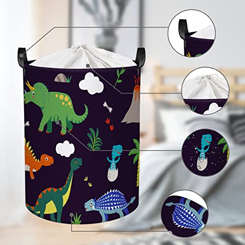Clastyle 45L Waterproof Adorable Dinosaur Laundry Basket Black Collapsible Laundry Hamper With Handle Kids Toys Room Storage Basket With Drawstring, 14 * 17.7 In #TOP4