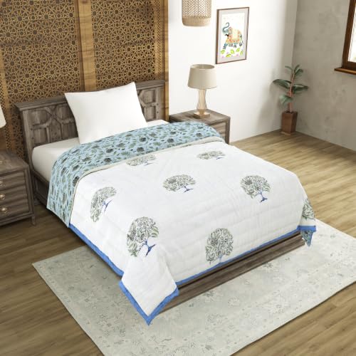 Image of BLOCKS OF INDIA Cotton Single Size Quilt Hand Block Print for Light Winters (60x90 Inches)