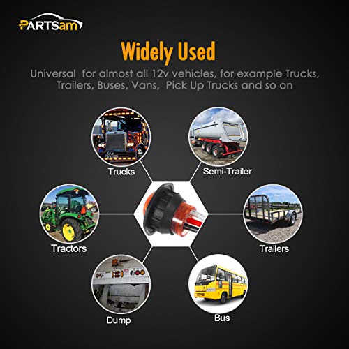 Partsam 5Pcs 3/4" Led Side Marker And Clearance Trailer Lights Air Dam Lights 3 Wires Red 3 Led Sealed Auxiliary Stop Brake Tail Turn Signal Lights Hardwired With Rubber Grommets #TOP5