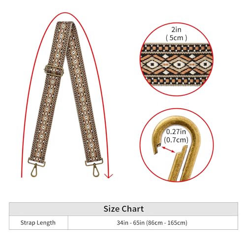 Image of ZOOEASS Bronze Buckles Purse Strap, 2 inch Wide Crossbody Handbag Strap Adjustable Replacement Shoulder Strap Vintage Embroidery