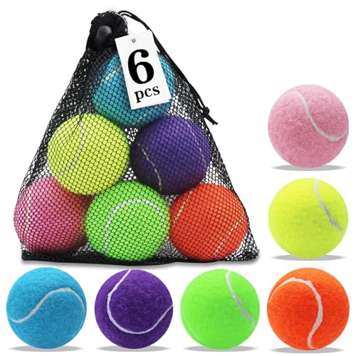 Magicorange Tennis Balls Practice Training Balls for Beginners Playing Ball for Dogs with Mesh Bag (Multicolor 6 Pack)