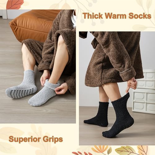 Image of AIBFRID Slipper Socks with Grips for Women Men, Mens Non Slip Ankle Fuzzy Soft Fluffy Sleep Socks Winter Thick Warm Cozy Grip Hospital Socks for Women Girls