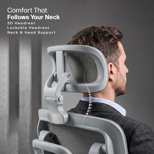 Image of DROGO Ergosphere Ergonomic Office Chair for Work with 3-Gear Floating Adjustable Backrest | 4D Armrest, 3D Headrest | Mesh Computer Chair with 135 Recline Lock | Dual Lumbar Support & Footrest (Grey)