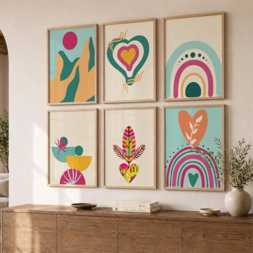 Image of kotart Minimal Boho Framed Wall Art Paintings with Frame for Home Decor - Painting for Wall Decoration Living Room Bedroom Office Room Decor- Pack of 6 (13x17, wall painting)