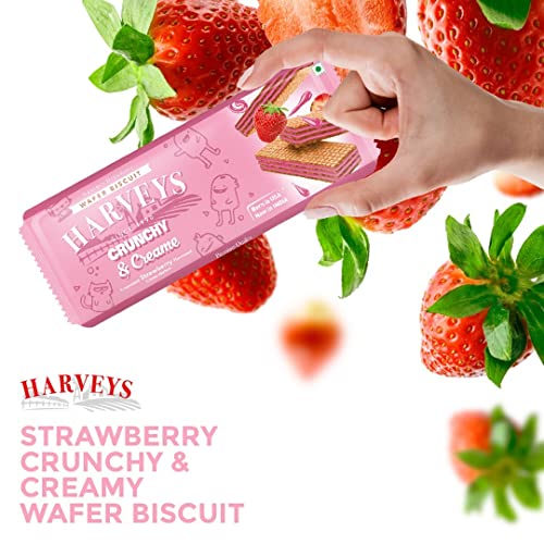 Image of HARVEYS CRUCNHY & CREAMY || WAFERS || BISCUITS || Chocolate, Hazelnut, Strawberry, Vanilla || -Pack of 4 ||150g x 4|| 600g
