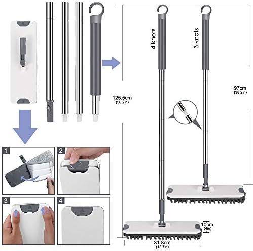 MASTERTOP Flat Mop, Microfiber Dust Mop with 6 PCS Replacement Mop Pads & 125cm Long Handle, Professional Floor Mop for Cleaning Hardwood Laminate Floors - Grey
