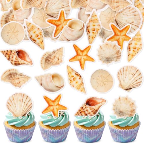 40Pcs Edible Sea Shells Cupcake Toppers Conch Cupcake Picks