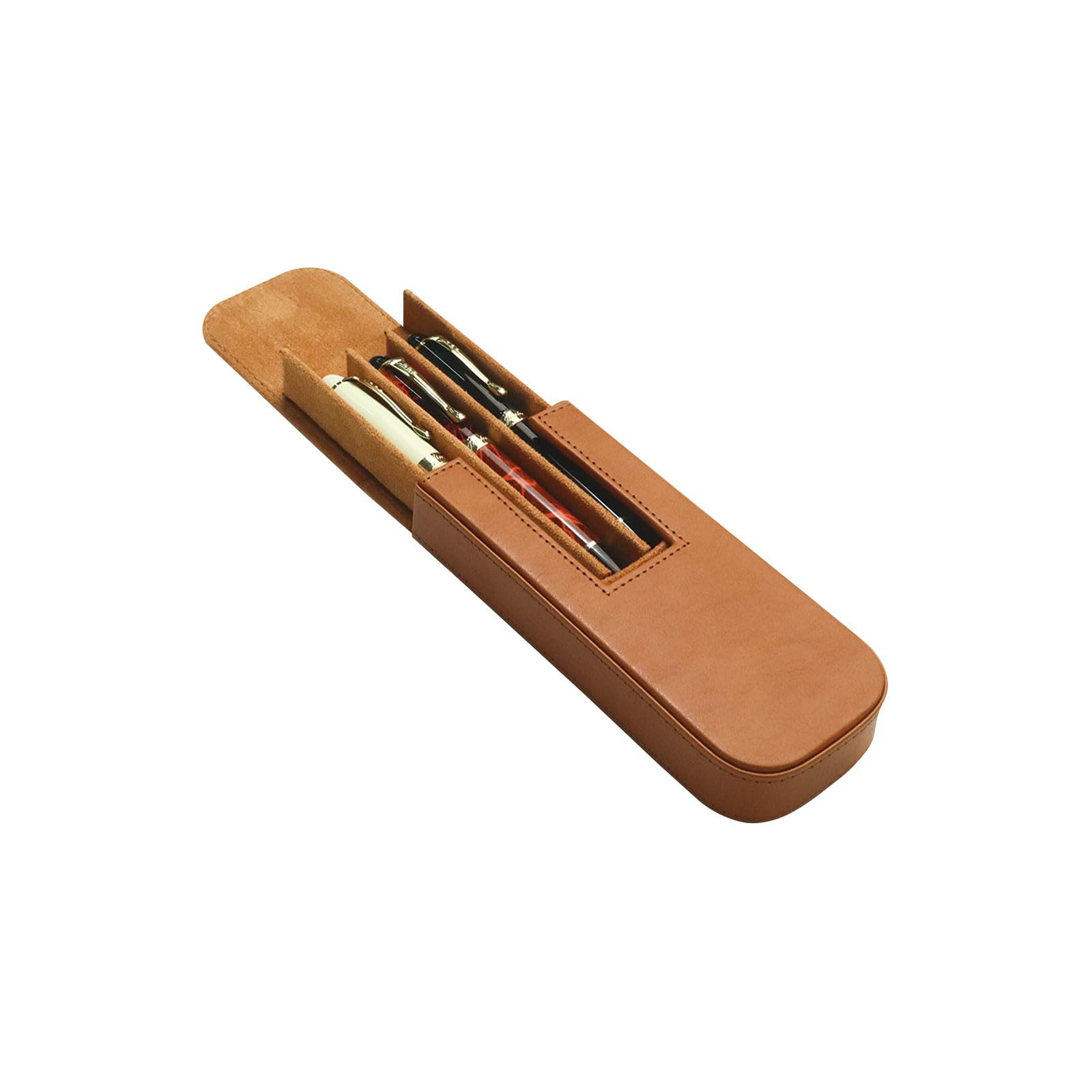 Lederetui für 3 Füllfederhalter, handgefertigt, Magnetverschluss mit Schubladen-Design, Geschenkidee für Mann/Frau/Büro, 3 Fächer