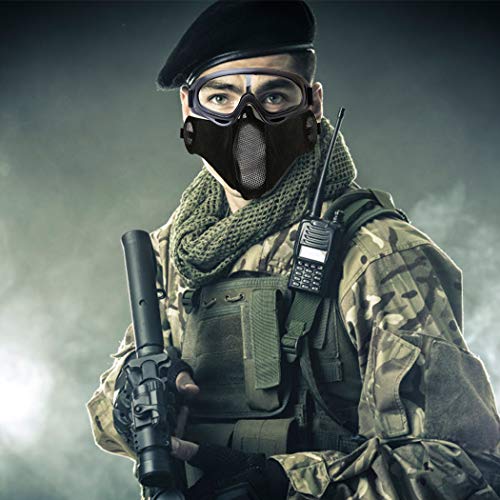 Outgeek Airsoft Mask, Lower Steel Mesh Mask Protective Half Face Mask UV Protection Glasses Comfortable and Cool Mask Goggles Set for Adult Men Women Children (Black-Type B) - Thumbnail 2