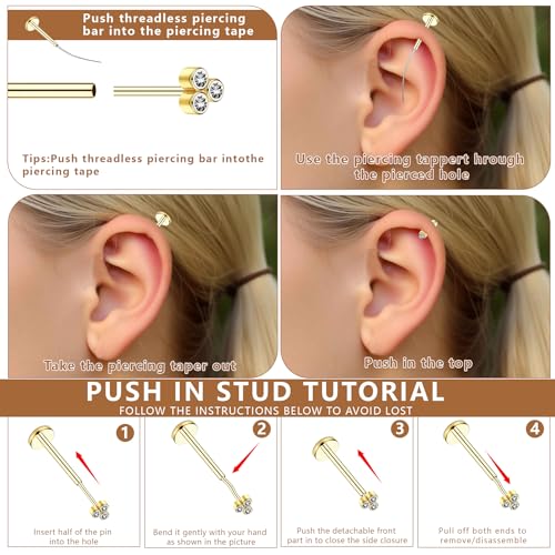 15Pcs 20G/18G/16G Flat Back Push in Stud Earrings 316L Surgical Stainless Threadless nose rings Medusa Piercing Jewelry Hypoallergenic Labret Studs Lip Rings ring for Women Men Be Equipped With Ball Grabber Tool3