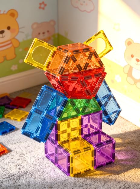 Coodoo 60-Piece Magnetic Building Tiles (Rainbow Theme) — view 7