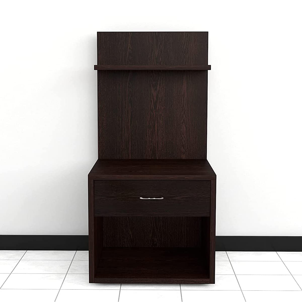 Kawachi Engineered Wood 2 Storage Shelf with Drawer Sofa Side Bedside Table with Open Cabinet Nightstand End Table for Home, Bedroom, Living Room Wenge Brown 3