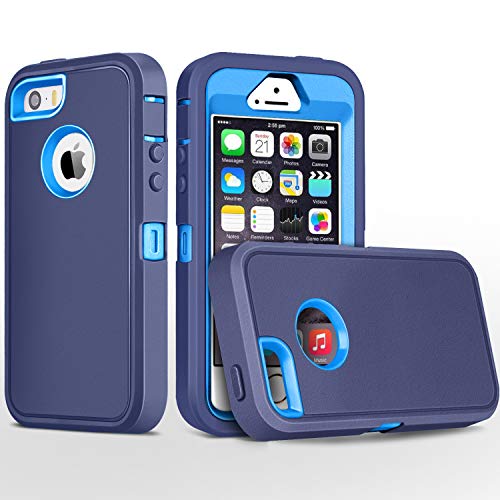FOGEEK iPhone 5S Case,iPhone SE Case, Heavy Duty PC and TPU Combo Protective Body Armor Case Compatible for iPhone 5S,iPhone SE and iPhone 5 with Fingerprint Function (Deep Blue/Light Blue)