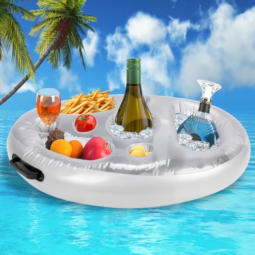 Bandeja de Flutuante Inflavel, Inflatable Serving Bar Floating Drink Holder, Suporte Inflável Flutuante para Bebidas, Suporte de Bebida Flutuante Inflável Divertido, 2 Alças, 70 × 50 cm