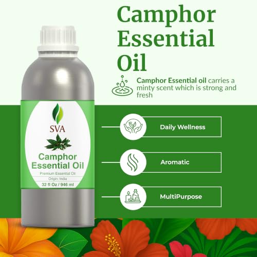 Image of SVA Camphor Essential Oil, Huge Bottle, Large Size, 32 Fl Oz (946 ml) | Camphor Oil for Diffuser, Humidifier, Steam, Spray, Body Massage, Hair, Skin, Soap Making, Candle Making & DIY Blending
