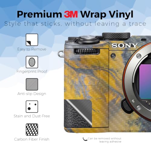Image of Carbon Fiber Camera Skin Compatible with Sony A7C Mark II (2023) - Yellow Spill - Premium 3M Vinyl Protective Wrap Decal Cover - Easy to Apply | Crafted in the USA by MightySkins
