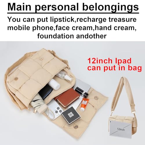 Image of Shoulder Bag Lightweight Puffer Tote Crossbody Bag Handwoven for Women | waterproof nylon, durable, soft padded texture, versatile for travel, work, weekend, everyday, adjustable strap