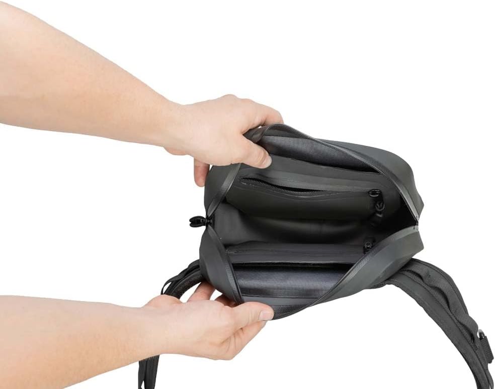 DryCore Waterproof Fanny Pack, Black Sling Pack with Large Internal Storage, Adjustable Belt