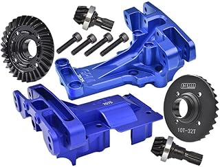 Aluminum 7075-T6 Front and Rear Upper Bulkhead + Medium Carbon Steel 32/10T Front and Rear Differential Gear Set for 1:5 Traxxas X Maxx 8S 77086-4 / XRT 8S 78086-4 Monster Truck Upgrades - Blue