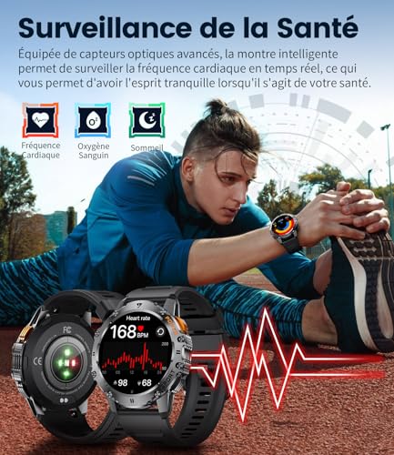 LIGE Montre Connectée Homme avec Appel Bluetooth/LED Lampe, 1.43" HD Smartwatch Homme avec 500 mAh Batterie/Fréquence Cardiaque Sommeil Moniteur/120+ Modes Sportifs pour Android iOS, Noir – Image 6