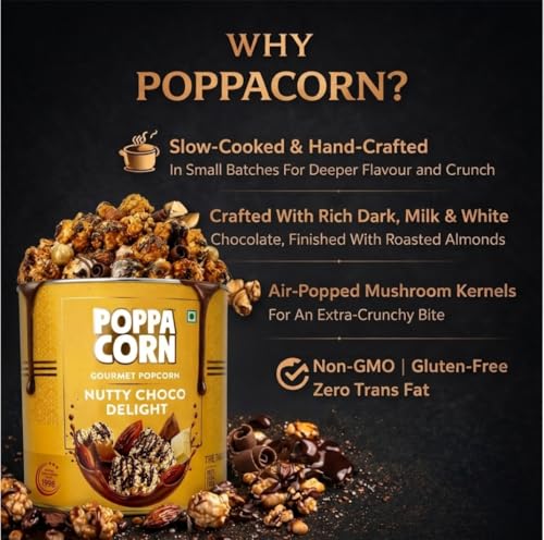 Image of POPPACORN Gourmet Popcorn, Tin Pack (150g, Nutty Choco Delight)
