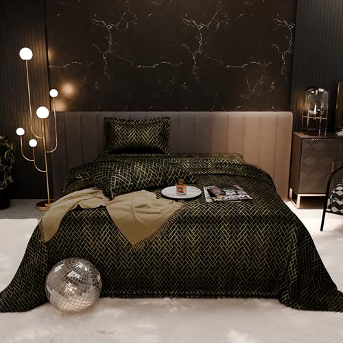 Image of Stoa Paris 300TC UltraSatin Printed Super King Bedsheet with 2 Pillow Covers for King & Double Beds, Gentle on Skin & Hair, Wrinkle & Fade Resistant, Home Decor, Starlit Night - Black (274cm x 274cm)