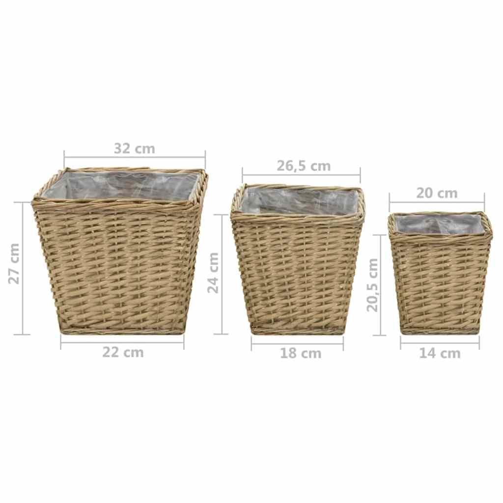 Bancal alto de 3 piezas, mimbre con forro de polietileno, 20 – 32 cm, ahorra espacio, para balcón, jardín, terraza, material resistente para uso al aire libre