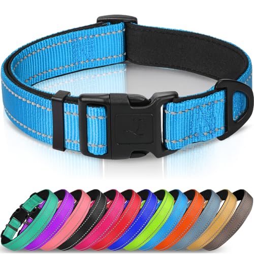 Joytale Reflective Dog Collar, Soft Neoprene Padded Breathable Nylon Pet Collar Adjustable for Small Dogs, S, Skyblue